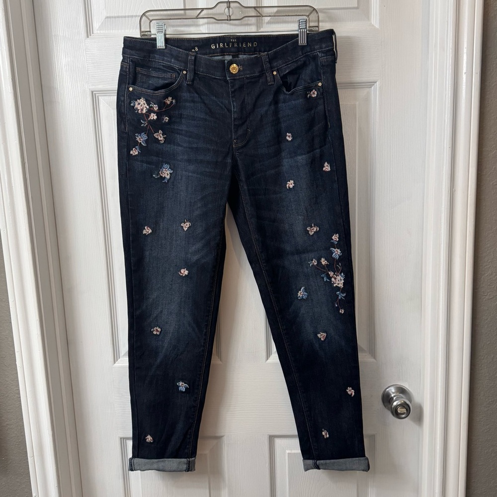 White House Black Market The Girlfriend Dark Blue Embroidered Women's Jeans